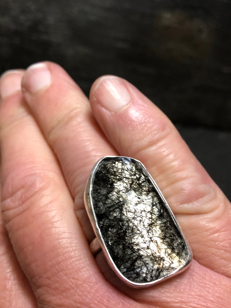 Rutilated Quartz Handmade Sterling Silver Ring UK Size M