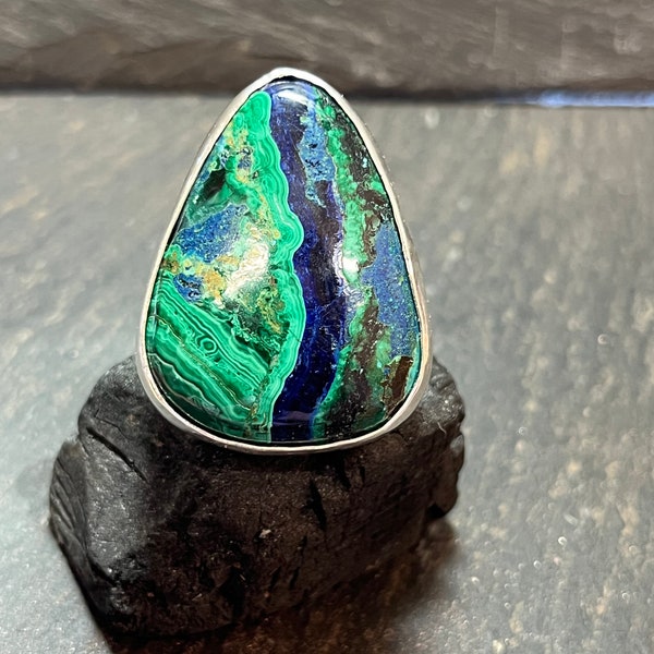 Reserved ***Azurite Handmade Sterling Silver Ring UK Size S