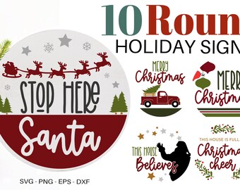 Round Christmas Sign SVG Bundle, Christmas SVG Design Bundle