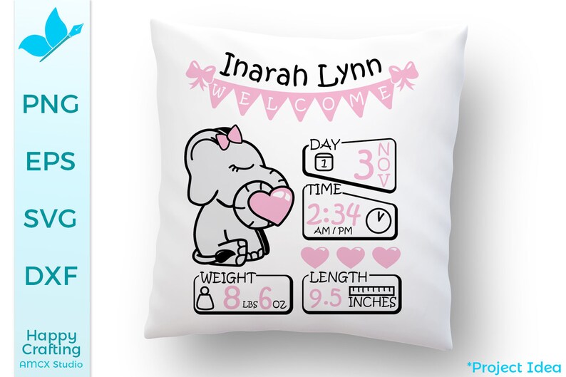 Baby Elephant Birth Stat SVG Boy and Girl Elephant ...