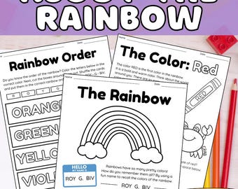 Pacchetto di schede didattiche sui colori dell'arcobaleno per la scuola dell'infanzia / Attività per imparare i colori / ROY G BIV stampabile / PreK