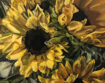 Sunflowers / Floral Art / 12" x 12"/  Botanical / Impressionist /  Original Art / Oil Painting / "Saturday's Sunflowers" (#22-20)