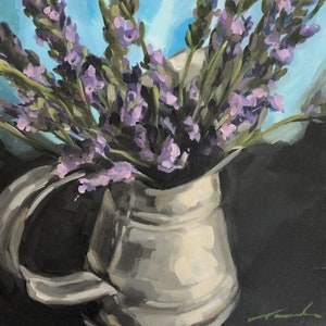 Peinture à l'huile / 20 x 20 cm / impressionniste / oeuvre d'art originale / botanique / nature morte / " lavande " (# 21-18)