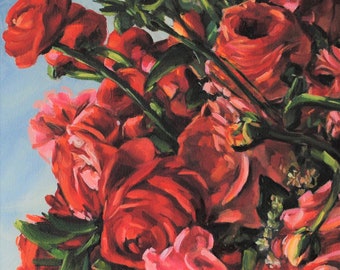 Floral Oil Painting, 10" x 10", Original Art, Floral Still Life, Orange, Ranunculus, Roses, Flowers, Orange Flowers, "Sunburst" (#20-14)