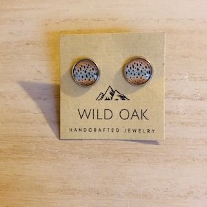 Brown trout earrings, 12mm, hypoallergenic trout earrings, fly fishing earrings