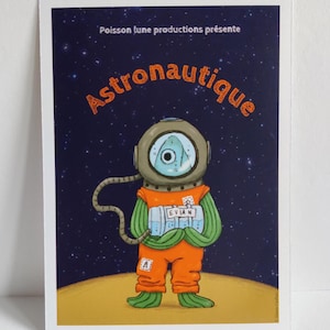 Print carte postale illustration numérique astronaute poisson "astronautique"