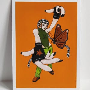 Print carte postale illustration numérique papillon orange étoile