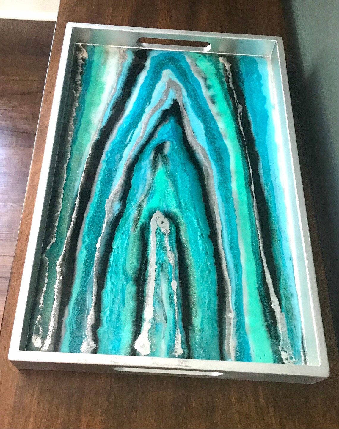 Decor Tray Turquoise/black/silver Resin Decorative Tray Etsy