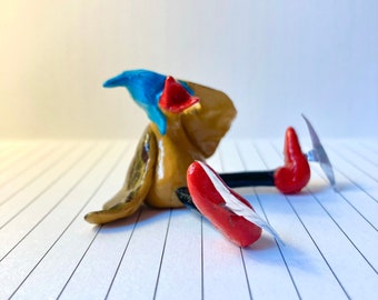 Clay figurine - clay decoration - bird model - skating bird - skater