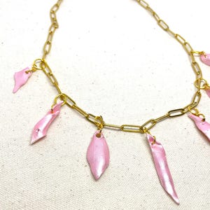 Charm necklace - pink petals charms - pearl charms - polymer charms