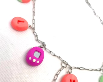 Charms necklace, tamagotchi, retro nostalgic jewellery, y2k jewelry, polymer necklace charms, Mother's Day gift, Mothers Gift, self love