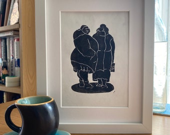 Wall art for home and office - linocut (hand printed) - The Sisters