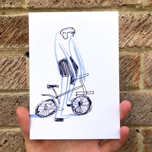a6 - Kunstpostkarte - Mann auf Fahrrad - Matt - Soft Touch - Radfahrer Karte - Rückseite unbedruckt