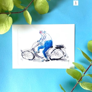 Carte postale artistique - cyclistes - mat - doux au toucher - A6