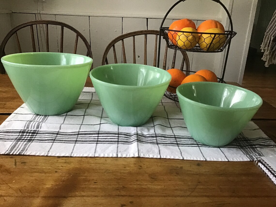 Jadeite FireKing splash Proof mixing bowl set Etsy
