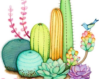 2 Succulent and Cactus Clip Art - Watercolor and Colorful Clip Art
