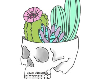 Succulent and Cacti Clipart - Skull - Cartoon and Colorful - Invitations and Stationary