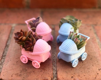 10 Baby Shower Favors - Pink and Blue Favors  - Succulent Favors - Boy and Girl Baby Shower Gifts - Baby Carriage - Bassinet