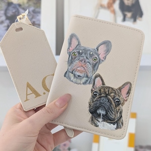 Hand-Painted Pet Portrait Travel Set, Passport Case & Luggage Tag. Dog/Cat Portrait, Traveller Pet Parent Gift