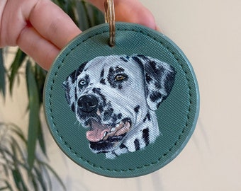 Hand-Painted Pet Portrait Faux Leather Keyring - Dog/Cat - Max 2 Pets - Per Parent Gift