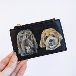 Hand-painted Pet Portrait Faux-Leather Coin Purse, Wallet. Black, Pink or Grey. Cat/Dog Pet Portrait.