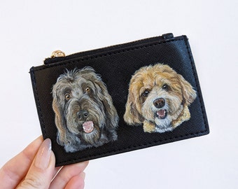 Hand-painted Pet Portrait Faux-Leather Coin Purse, Wallet. Black, Pink or Grey. Cat/Dog Painting