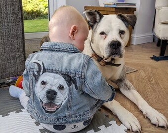 Children's/Baby Custom Pet Portrait Hand Painted Denim Jacket 0-14 Years - Own Jacket - Dog, Cat or Pet Illustration