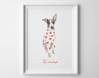 Ti Amo, Italian Greyhound - Art Print,  A4. "I love you" Sighthound Dog Art