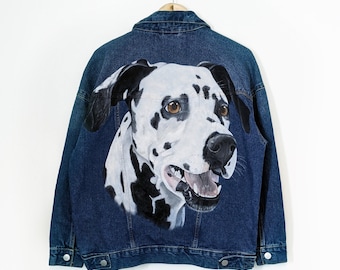 Adult Custom Pet Portrait Hand Painted Denim Jacket - Full Size Portrait, 1 Pet Only - Dog, Cat or Pet Illustration