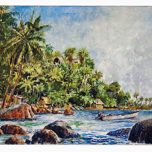 Yelapa near Puerto Vallarta - #21 - 4 Art Cards featuring this watercolor by Anthony Coulson.