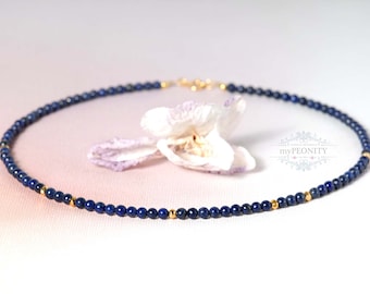 Zierliche Lapislazuli Kette mit Pyrit, Halskette mit blauen Perlen, zarte Edelsteine, Männer Kette,  Lapis Lazuli Choker, Schmuckset, TKg002