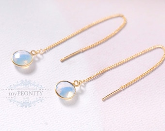 Threader opalite earrings with chain, gold ear threader, ear threader with stone, chain dangle edgy earrings, long gold earrings, TO065