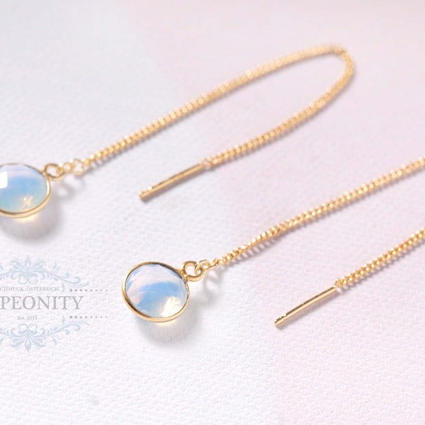 Threader Opalite Earrings with Chain, Ear Threaders Gold, Ear Threaders with Stone, Chain Dangle Edgy Earrings, Long Gold Earrings, TO065