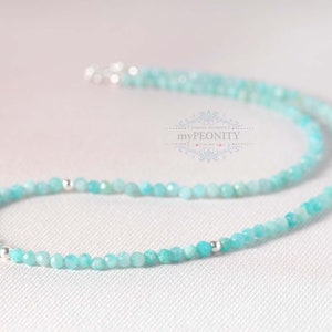 Delikat halsband tillverkat av amazonit ädelsten, guld eller silver, turkos sommarsmycken surfhalsband amazonit, minimalistiskt halsband, TKg-001 Sterlingsilber 40 cm