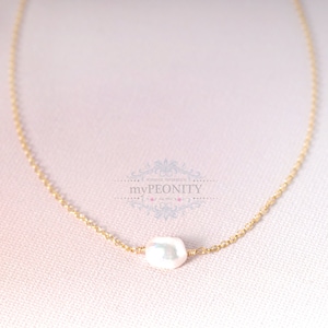 Sierlijke ketting met enkele zoetwaterparel, drijvende parel, dunne ketting, minimalistische parelsieraden, gouden zilveren sieraden, TA203
