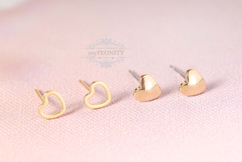 Kleine Herz Ohrstecker, Valentinstag Schmuck, süße Ohrringe, romantisches Geschenk, Liebe Schmuck, Gold Herzen, Geschenk für Freundin TO064 Bild 6