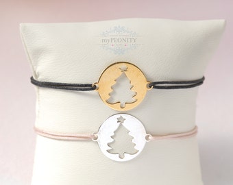 Weihnachtsbaum Freundschaftsband Silber Gold, Winter Baum Armband, Tannenbaum Stapelarmband, kleines Freundschaftsgeschenk, Fr037