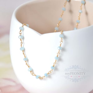 Dainty rosary necklace made of light blue chalcedony, delicate gemstone necklace, men&#39;s jewelry, minimalist bridal jewelry set, Teg024