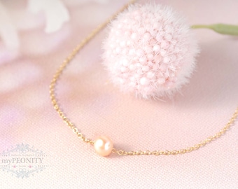 Fijne enkele parelketting, drijvende parel, fijne ketting met zoetwaterparel, dunne ketting, minimalistische parelsieraden, TA215