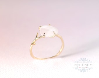 Rosenquarzring, zierlicher Bergkristall Ring, Goldring, zarter minimalistischer romantischer Schmuck, Naturstein, Edelstein Schmuck, Rg019