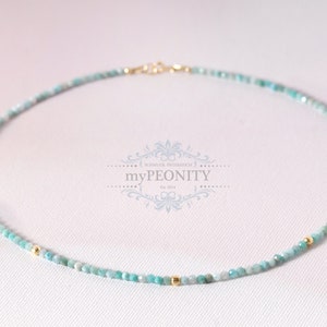 Delikat halsband tillverkat av amazonit ädelsten, guld eller silver, turkos sommarsmycken surfhalsband amazonit, minimalistiskt halsband, TKg-001 bild 2
