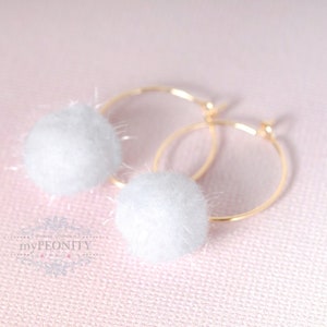 Pompom dainty hoop earrings, delicate cheerleader pompom earrings, graduation gift girls, themed winter jewelry, cute hoop earrings, TO143