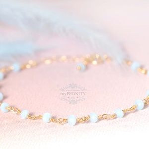 Hellblaues zierliches Edelstein Armband, Schmuckset, Brautjungfern Geschenk, Gold Armband, minimalistischer Schmuck, Rosenkranzkette, TAk108