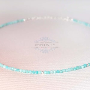 Delikat halsband tillverkat av amazonit ädelsten, guld eller silver, turkos sommarsmycken surfhalsband amazonit, minimalistiskt halsband, TKg-001 Sterlingsilber 43 cm