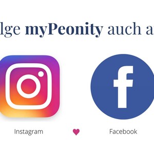 May include: Follow myPeonity on Instagram and Facebook. The Instagram icon is a white camera inside a square with a pink, orange, and yellow gradient. The Facebook icon is a white letter "f" inside a blue circle.