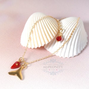 Anklet whale fin red coral, gold minimalist anklet, fish fin jewelry, dainty beach summer jewelry, gift Fk004