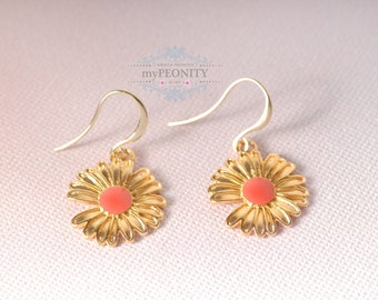 Blumen Ohrringe hängend Gold, Emaille Blüten Ohrringe Schmuckset, große Blüten Ohrringe, Sommer Ohrhänger, süßer Sommerschmuck Mädchen TO146