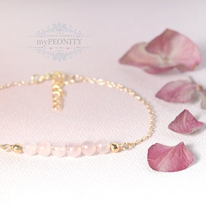 Dainty rose quartz bracelet, minimalist romantic bracelet, healing stone love, birth month October, gemstone jewelry gold silver TAk103
