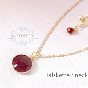 Roter Rubin Edelstein Halskette, zierliche Kette mit Edelstein, Geburtsstein Juli, echter Rubin Schmuck, Schmuckset, Satellitenkette, TA163 Bild 1