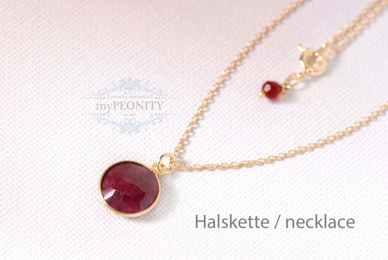 Roter Rubin Edelstein Halskette, zierliche Kette mit Edelstein, Geburtsstein Juli, echter Rubin Schmuck, Schmuckset, Satellitenkette, TA163 Bild 1